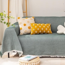 Novahub Yeşil Püskül Jakarlı Kanepe Battaniyesi Gri Haki Geometrik Yatak Banketi Açık Kilim Kamp Piknik Battaniyesi Kanepe Havlusu 180 300cm Yeşil