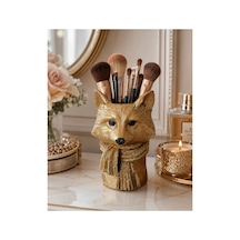 Dekoratif Tilki Figürlü Makyaj Fırçalığı Kalemlik Saksı Organizer Polyester 20x10 Cm Altın