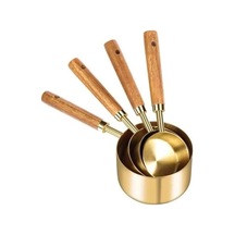 4 Boy Özel Üretim Ağaç Saplı Paslanmaz Çelik Ölçü Kaşığı Kabı Seti - Lüks Şık Doğal Görünüm, Otantik Altın Renk, 60 Ml - 80 Ml - 125 Ml - 250 Ml Ölçülerde