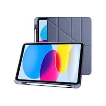 Klasse Apple İpad 10.9 İnç 2022 10. Nesil Uyumlu Smart Kılıf, Apple Pencil Kalemlikli, Trifold, Esnek, Mat, Darbeye Tam Dayanıklı Tablet Kılıfı Lila