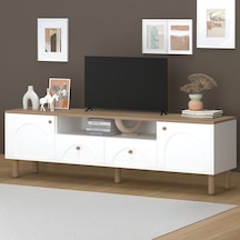 Just Home 2 Kapak 2 Çekmeceli Bohem Tv Ünitesi - Beyaz / Sepet - 55x44x180 Cm Beyaz / Sepet