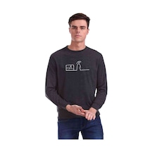 Meraklı Pen Home Baskılı Füme Erkek Örme Sweatshirt