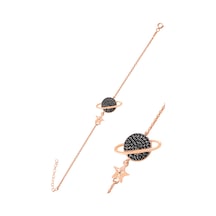 Çekirdekjewelry 925 Ayar Gümüş Satürn Gezegen Figürlü Zirkon Taşlı Kadın Bileklik Pembe