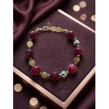 Granat Ve Sarı Akik Doğaltaş Handmade Bileklik Bordo