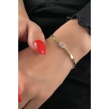 Fiyonk Kuyumculuk 14 Ayar Altın Baget Taş Detaylı Petek Bileklik 001