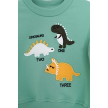 Toontoy Kids Toontoy Erkek Çocuk Relax Fit Bisiklet Yaka Hafif Düşük Omuz Nakışlı Sweatshirt Yeşil