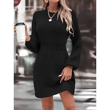 Supplierby Kadın Uzun Kollu Bisiklet Yaka Balon Kol Bel Lastik Detay Triko Mini Boy Elbise Siyah Supplierby Kadın Uzun Kollu Bisiklet Yaka Balon Kol Bel Lastik Detay Triko Mini Boy Elbise Siyah