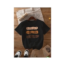 Medinenur Positive Life Yazı Detaylı Basic T-shirt Siyah