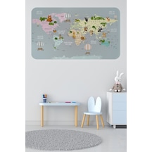 Eğitici Dünya Haritası Dünya Atlası Çocuk Ve Bebek Odası Duvar Sticker -60x105-3816 Çok Renkli