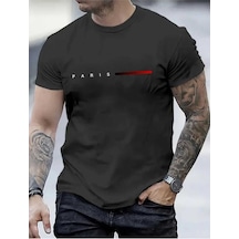 Kozia Outdoors Malkoçbey Kısa Çizgi Paris Baskılı Oversize Unisex Basic T-shirt Füme