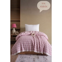 Miracolo Home Pembe Müslin 4 Katlı Yatak Örtüsü Pike Tek Kişilik Pamuklu Pike 170x205