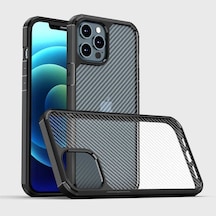 iPhone Uyumlu 12 Pro Inoks Transparan Karbon Desen Kapak Kılıf Lacivert