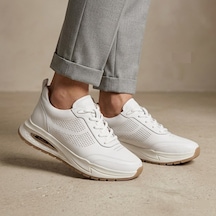 Marcomen 19027 Bağlı Yanı Delik Baskılı Hafif Günlük Erkek Sneaker Ayakkabı Beyaz