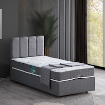 Setaymobilya Baza, Tek Kişilik Defne Baza+Başlık +Comfort Yatak Seti, Gri