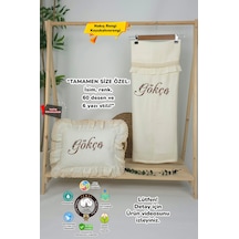 Gros Shop Müslin Yeni Doğan 4katlı Organik %100pamuk Kişiye Özgü Nakışlı Hastane Çıkış Seti Papatya Model-8 Ekru-1