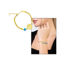 Gold Renk Çeyrek Altın Tasarım 925 Ayar Gümüş Kadın Bileklik
