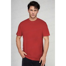 Erkek Kırmızı %100 Pamuk Nefes Alan Sifir Bisiklet Yaka Standart Regular Fit Normal Kesim Baskisiz Basic T-shirt-kırmızı
