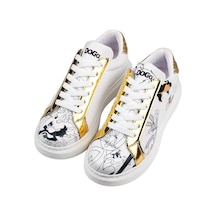 Kadın Vegan Deri Beyaz Sneakers - Warner Bros Bugs Bunny Looney Tunes Chasing Tunes Tasarım Çok Renkli