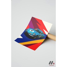Mavi Ralli Arabası Pop Art, Çerçevesiz Yüksek Kalite Duvar Afişi - Oto Severlere Özel Hediye