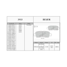 Beser 3933 Arka Fren Balatası Nissan Qashqai J10 07 13 Xtraıl 07 13 Pathfinder 13 Koleos 08 Juke 10 Suzukı Grand Vitara 08 D40609n0