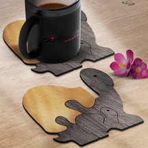 Kişiye Özel Puzzle Sevimli Kaplumbağalar Ahşap Bardak Altlığı - 3
