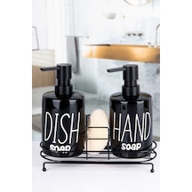Buççin Online Mağaza 2'li Metal Stantlı Ve Süngerli Porselen Sıvı Sabunluk Mutfak Ve Banyo Seti, Hand And Dish Fenomen Se Çok Renkli