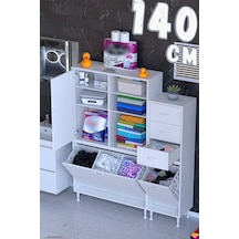 Ohbe 95 + 45cm Genişlik 160cm Boy 32,5cm Derinlik Kirli Sepetli 1 Kapak 3 Çekmeceli Çok Amaçlı Banyo Dolabı 95 + 45 Cm