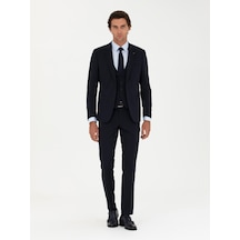 Cacharel Lacivert Slim Fit Yün Karışımlı Yelekli Takım Elbise