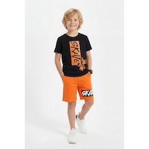 Fyk Kids Yuvarlak Yaka Skate Baskı Detaylı Yazlık Erkek Çocuk Alt Üst Takım Turuncu