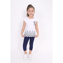 Toontoy Kids Toontoy Kız Çocuk 2'li Takım Baskılı Bisiklet Yaka T-shirt & Basic Düz Taytkız Çocuk 2'li Takım Baskılı Bisiklet Yaka T-shirt & Basic Düz Tayt Beyaz