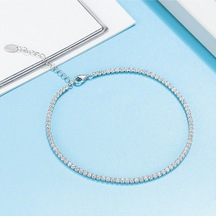 Gümüş Zirkon Taşlı Su Yolu Bileklik 2 Mm 18 Cm 5cm Uzatmalı