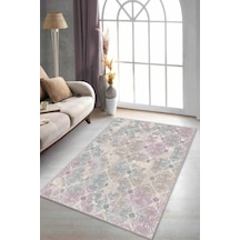 Pembe Turkuaz Damask Desen Kaymaz Taban Dekoratif Halı Al009n11 Pembe - Turkuaz