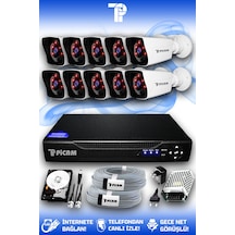 Picam 10 Kameralı Kare 10 Dış Kamera Set 500 GB HDD Full HD Gece Görüşlü Güvenlik Kamerası Sistemi