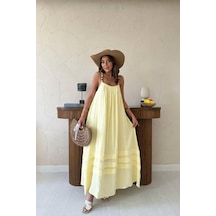 Sarı Askılı Müslin Elbise Sarı