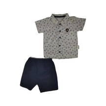 Erkek Çocuk Gri Gömlekli Alt Üst Takım Altı Şortlu Gri Erkek Çocuk Gri Gömlekli Alt Üst Takım Altı Şortlu Gri