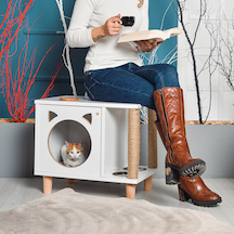 Tahta Karınca Minimalist Mobilya Kedi Evi Mama Kabı Tırmalama Halatlı