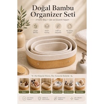 3'lü Bambu Organizer Sepeti İçi Kumaş Mutfak Banyo Dolap İçi Düzenleyici Sepetleri
