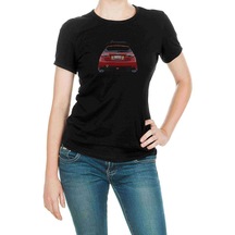 Modifiyeli Subaru Baskılı Siyah Kadın Tshirt