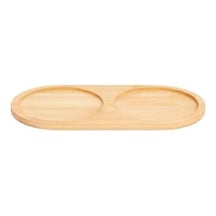 2 Bölmeli Oval Doğal Bambu Sunum Tabağı - 23x12 Cm Yuvarlak Hatlı Çerezlik, Sosluk Ve Kahvaltılık Açık Gri