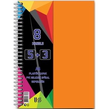 5+3 Ayraçlı Defter 8 Konulu 200 Yaprak 1 Adet 5 Kareli 3 Çizgili Spralli Plastik Kapak Seperatörlü Turuncu