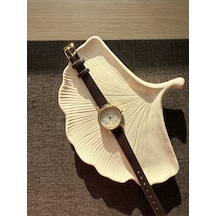 Retro Minimal Deri Kordon Vintage Kadın Kol Saati Yuvarlak Kasa Altın