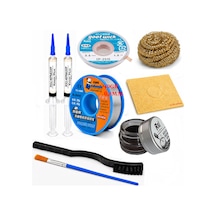 Lehimleme Seti 0,8 Mm 40 Gr Lehim Teli 2 Li Flux Cp-2515 Lehim Fitili Fırça Ve Havya Ucu Temizleme Seti St06