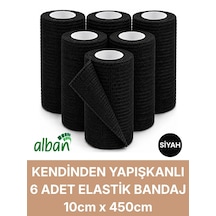 10cm 6'lı Set Kendinden Yapışkanlı Elastik Bandaj, Kohesiv Bandaj 10cm X 4.5m Spor, Bilek, Ayak Bileği, Veteriner Bandajı Siyah