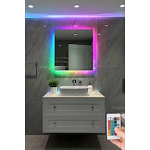 Digital Hayat Rgb Led Işıklı Kare Ayna Dekoratif Banyo Makyaj Aynası Sınırsız Renk 50cm - 80cm Çok Renkli