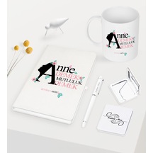 Kişiye Özel Anne Demek Mutluluk Demek Beyaz Defter Kalem Kupa Ayn