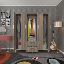 Kenzlife gardırop 6 kapaklı kapılı 2 çekmeceli glayör 168*150*42 crd ayaklı gardolap dolap