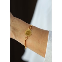 Yenigün Kuyumculuk 14 Ayar Altın Balıksırtı Zincirde 22 Ayar Çeyrek Altınlı Bileklik