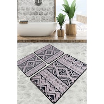 Tent Banyo Halısı Djt 3 Lü Set Banyo Paspası Kaymaz Tabanlı Klozet Takımı Kahverengi - Siyah