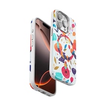 Onegif Apple İphone 14 Pro Flower Series Magsafe Kapak - Beyaz Kılıf