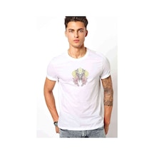 Mandala Geyik Baskılı Beyaz Erkek Tshirt